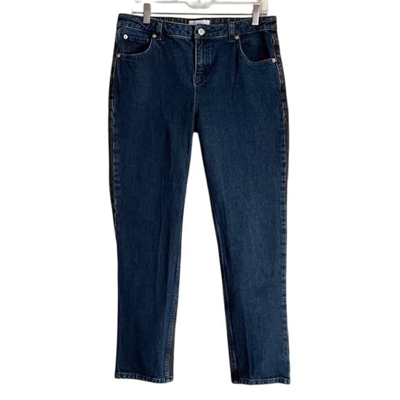 ba&sh Balm Two-tone Cropped Ankle Jeans Slim Straight Dark Blue and Black Large - Picture 5 of 16